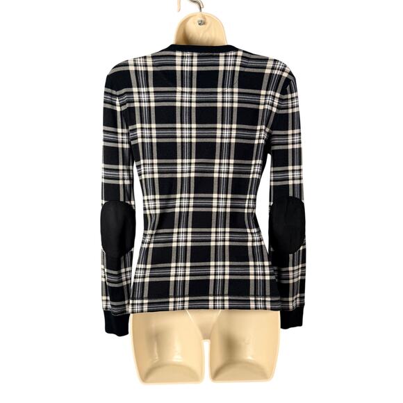 Lauren Ralph Lauren T-shirt Womens Small Plaid Faux Suede Elbow Patch 3/4 Sleeve - Picture 7 of 9